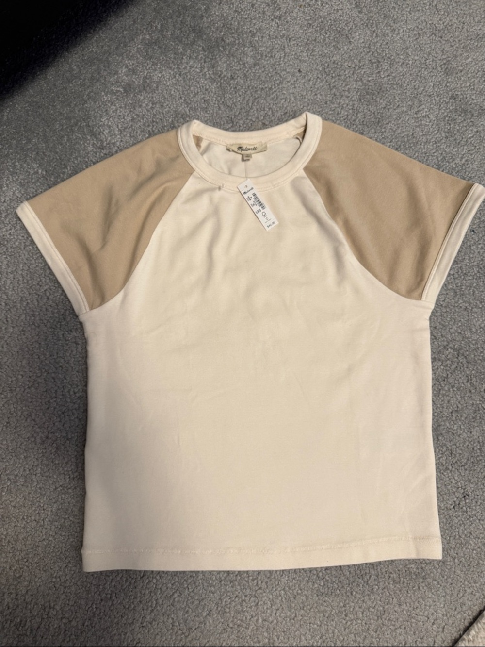 Madewell Cream Tee with Tan Raglan Sleeves